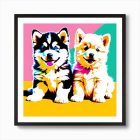 'Alaskan Malamute Pups' , This Contemporary art brings POP Art and Flat Vector Art Together, Colorful, Home Decor, Kids Room Decor, Animal Art, Puppy Bank - 39th Art Print