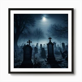 Graveyard At Night 13 Art Print