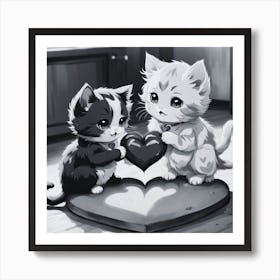 Cute Kittens Holding A Heart 1 Art Print