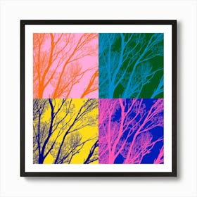 Bright Winter Tree Silhouette Squares Art Print