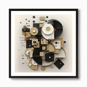 Bauhaus style rectangles and circles in black and white 11 Art Print