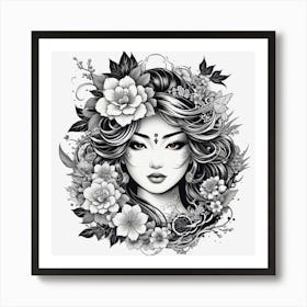 Asian Girl With Flowers 1 Art Print