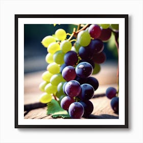 Grapes On A Wooden Table 1 Art Print