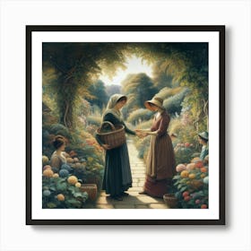 Two Women In A Garden 2 Art Print