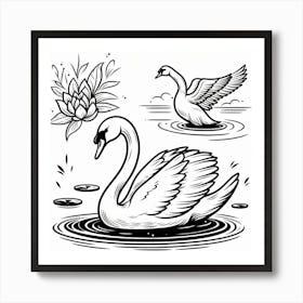 Line Art swan 3 Art Print