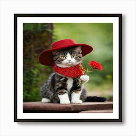 Cat In Red Hat Art Print