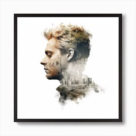 Portrait Of A Man Double Exposure Art Print