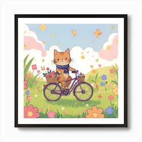 Adorable Kitty Rides Kid S Bike With Colorful Flowers 1 Art Print