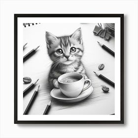 Pencil Drawing Of A Kitten Art Print