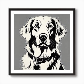Golden Retriever Canvas Print, Black and white illustration, Dog drawing, Dog art, Animal illustration, Pet portrait, Realistic dog art Art Print