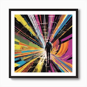 Kips Is Walking Down A Long Path, In The Style Of Bold And Colorful Graphic Design, David , Rainbow (3) Art Print