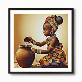 African Girl Drinking Water Art Print