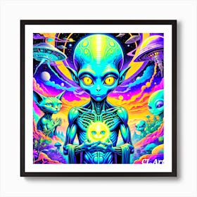 Aliens And Cats Art Print
