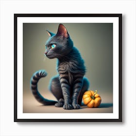 Cat With Pumpkin Art Print