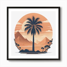 Retro Style Illustration Of A Palm Tree And Mountains, Peach Tones Generated By Ai Art Print