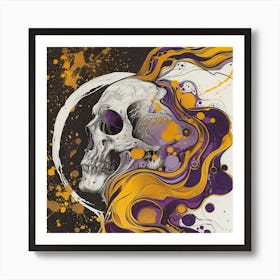 Skull In Purple And Yellow Art Print