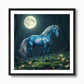 Blue Horse In The Forest 7 Art Print