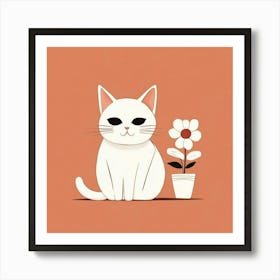 White Cat With Flower 1 Art Print