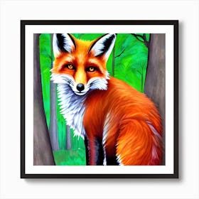 Fox In The Woods Painting Art Print