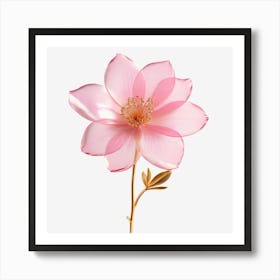 Pink Sheer Flower Trimmed In Gold Glitter With A Stem On A Plain White Background 3d 193313612 Art Print