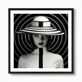 Monochrome Model In Wide Rimmed Hat Art Print