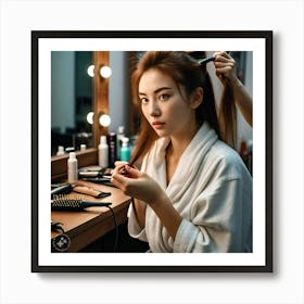 Asian Woman Getting Her Hair Done Poster