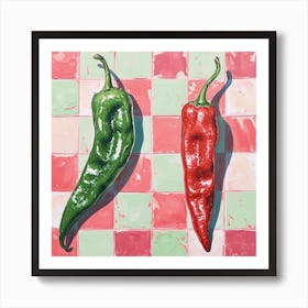 Red & Green Chillis Checkerboard 3 Art Print