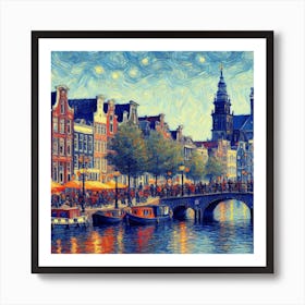 Amsterdam At Night Van Gogh Art Art Print