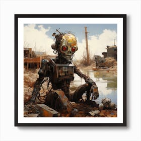 robot in a post apocalyptic world Art Print