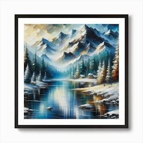 Montain lac oil painting abstract painting art 13 Art Print