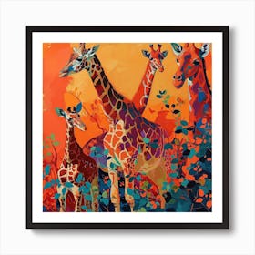 Giraffes Amongst The Leaves Acrylic Style Painting 2 Art Print