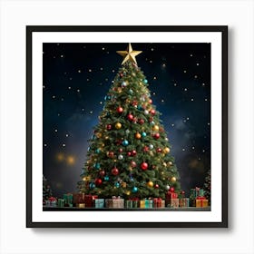 An Ultra Realistic Portrayal Of A Cheerfully Adorned Three Dimensional Pine Tree Its Evergreen Leav (1) 2 Art Print