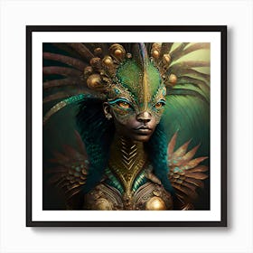 Firefly A Modern Illustration Of A Fierce Native American Warrior Peacock Iguana Hybrid Femme Fatale (22) Art Print