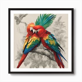 Parrots On A Branch Art Print