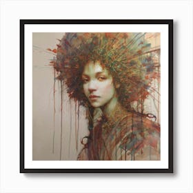 Woman With A Head Full Of Flowers Art Print