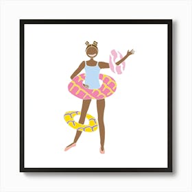Party Ring Hula Hoop Girl, Fun Circus Animal, Cake, Biscuit, Sweet Treat Print, Square Art Print