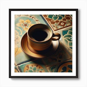 Coffee Cup On Tile 1 Art Print