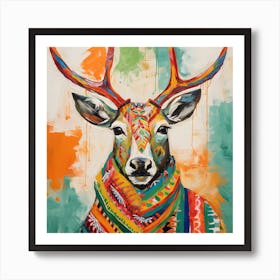 Yuletide Gaze: A Fauvist Reindeer Portrait Art Print