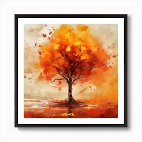 Beautiful Fall Colours Real Painting Lonely Autumn Tree Art Print