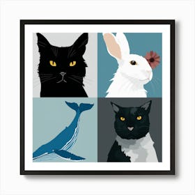 Portrait Of Cats And Whales Art Print