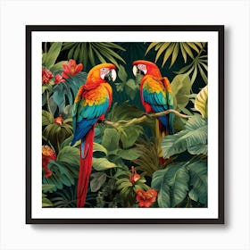 Two Parrots In The Jungle 2 Art Print
