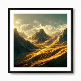 Golden Hour Grandeur - Serene Summits Art Print