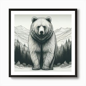 Grizzly Bear Colouring Art Print