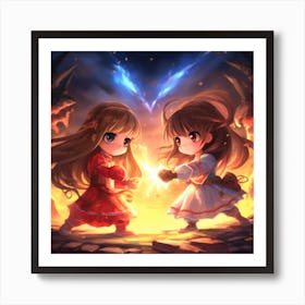 Two Anime Girls Fighting 3 Art Print