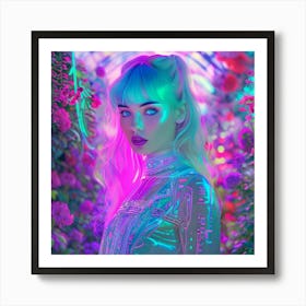 Neon Girl In A Garden Art Print