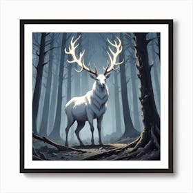 A White Stag In A Fog Forest In Minimalist Style Square Composition 16 Art Print