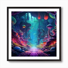 Psychedelic Mushroom Forest Art Print
