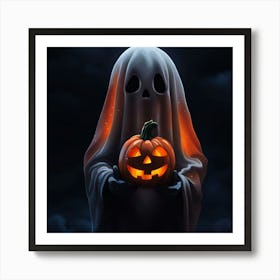 Ghost Holding Pumpkin Art Print