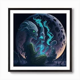 Aliens In The Moonlight smoking Art Print