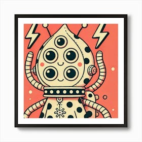 Robot With Lightning Bolts Art Print